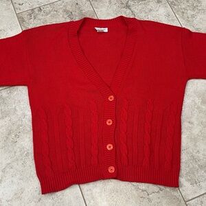 Vintage Carraige Court  Retro Red Button-Up Women's Cardigan, size large